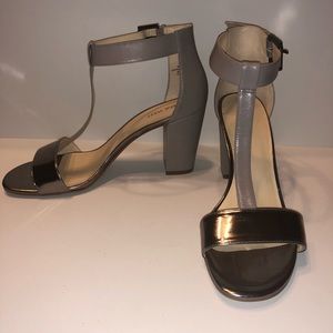 Nine West Grey and Gun Metal 2 Tone T-Strap Sandal